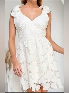 Layered with Love White Lace Tie-Shoulder Dress